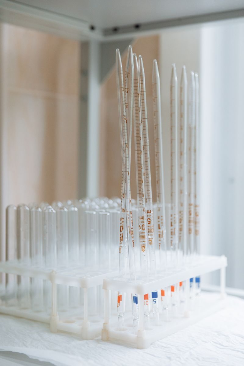 A collection of clean glass test tubes in a laboratory setting, showcasing scientific equipment.