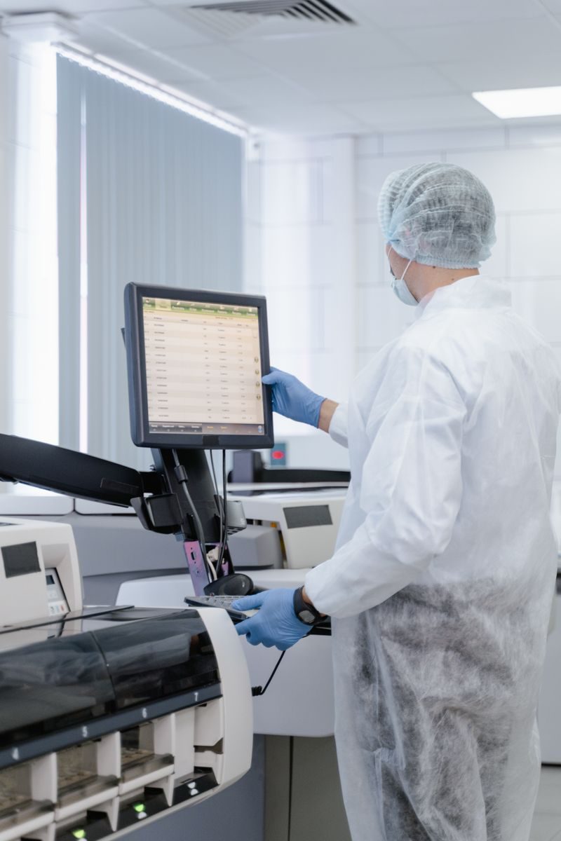 Scientist working in a lab adjusting equipment for research purposes, ensuring safety protocols.