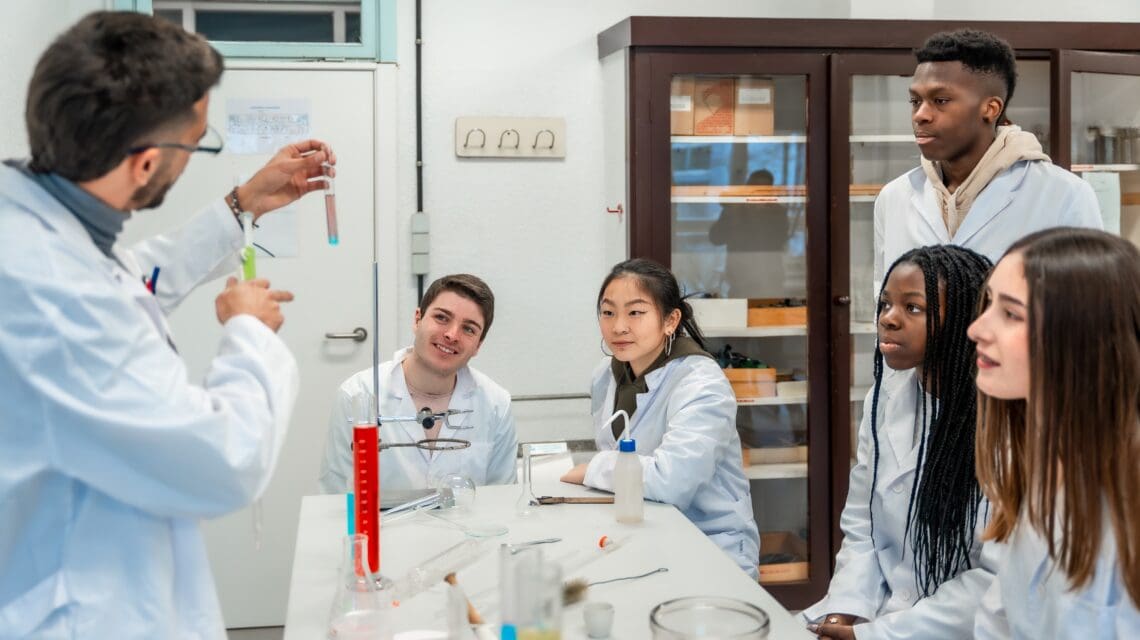 Students in a university research laboratory
