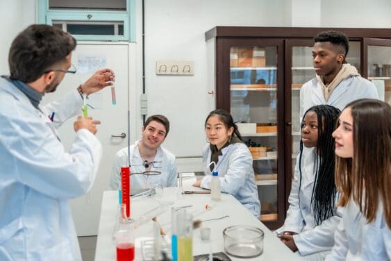 Students in a university research laboratory