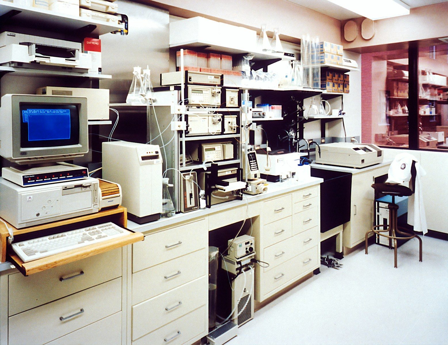Research lab with benches, instruments and computer workstations