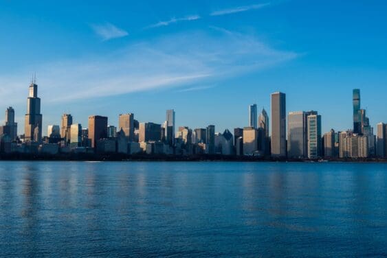 chicago skyline with lake michigan in foreground
